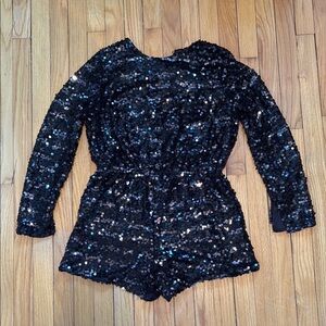 Black Sequin Long Sleeve Romper